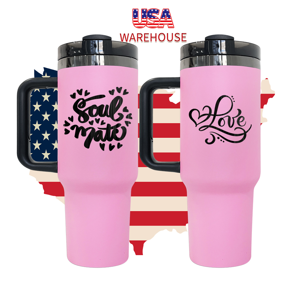20 Pack USA Warehouse Pink Color 40oz Black Mirror Quencher Tumblers with Handle for Laser Engraving