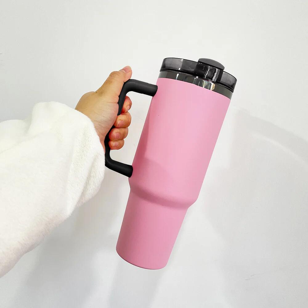 20 Pack USA Warehouse Pink Color 40oz Black Mirror Quencher Tumblers with Handle for Laser Engraving