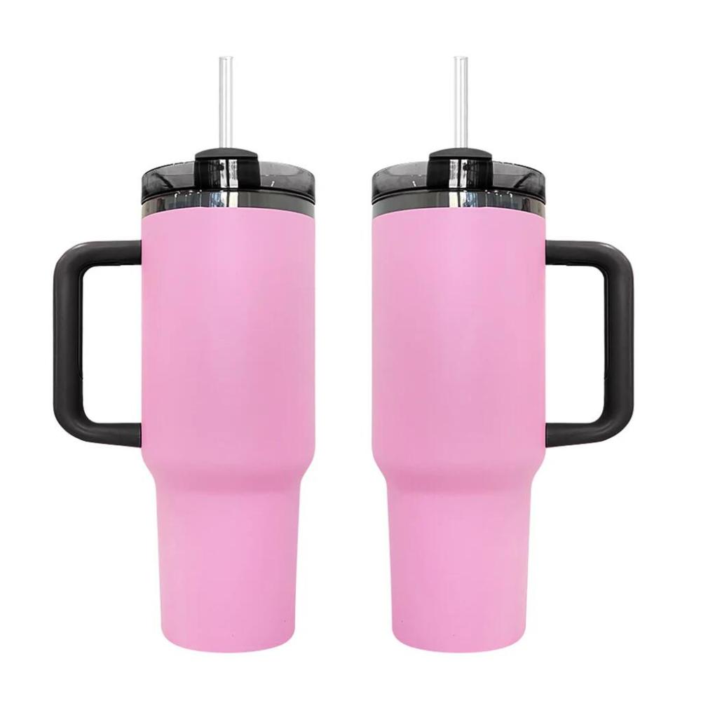 20 Pack USA Warehouse Pink Color 40oz Black Mirror Quencher Tumblers with Handle for Laser Engraving