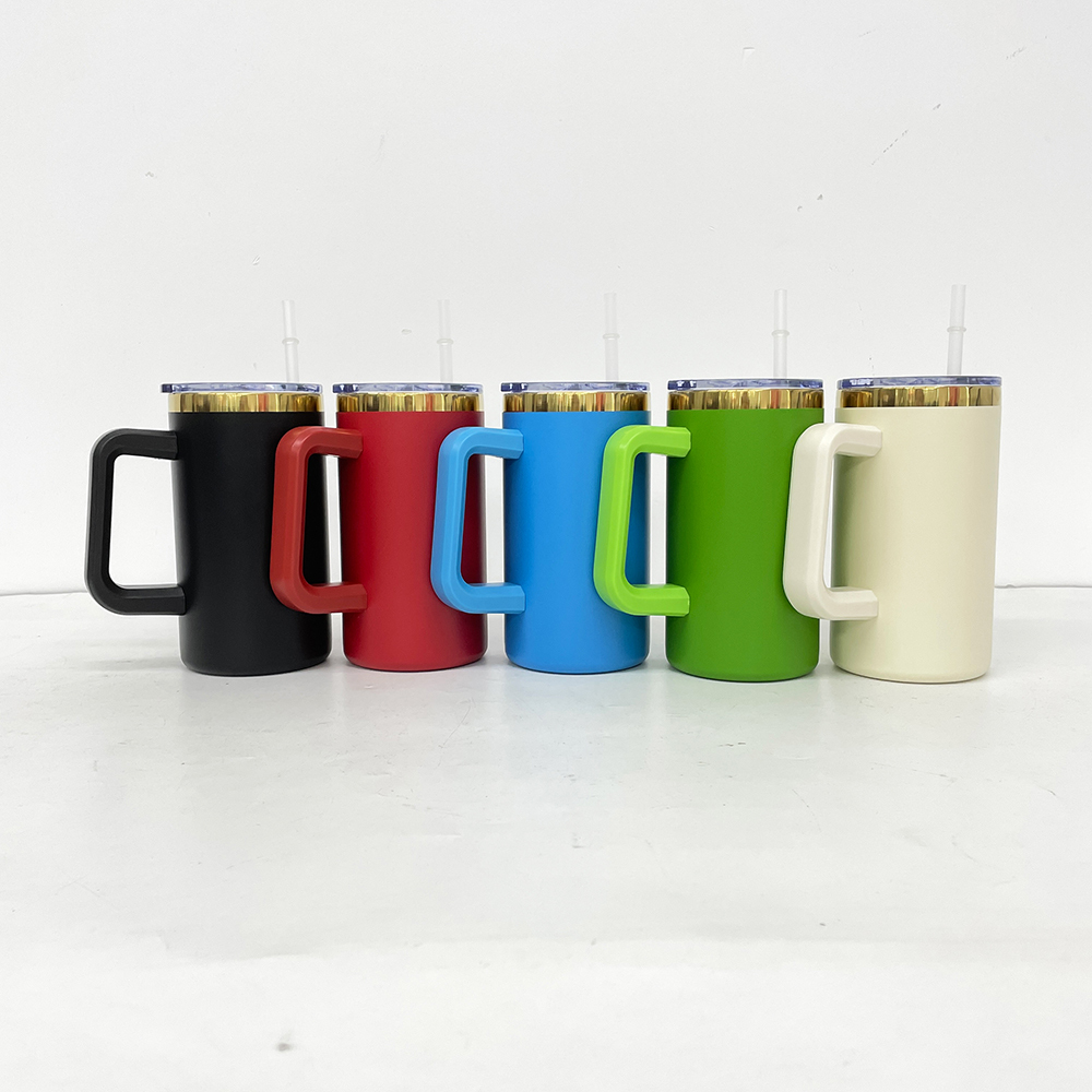 20 Pack YIPAI China Warehouse Christmas Mirror Gold Plating Powder Coated 20oz Coffee Mugs with Removable Plastic Handle for Laser Engraving