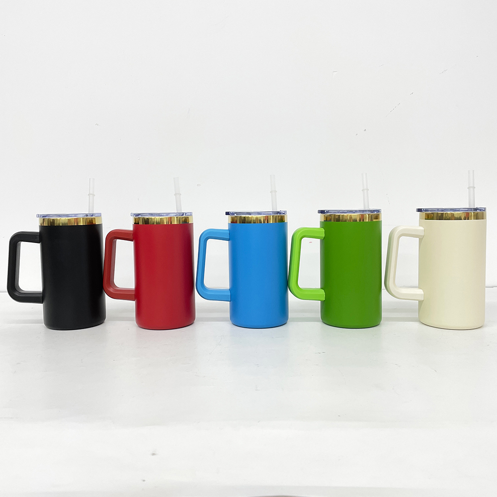 20 Pack YIPAI China Warehouse Christmas Mirror Gold Plating Powder Coated 20oz Coffee Mugs with Removable Plastic Handle for Laser Engraving