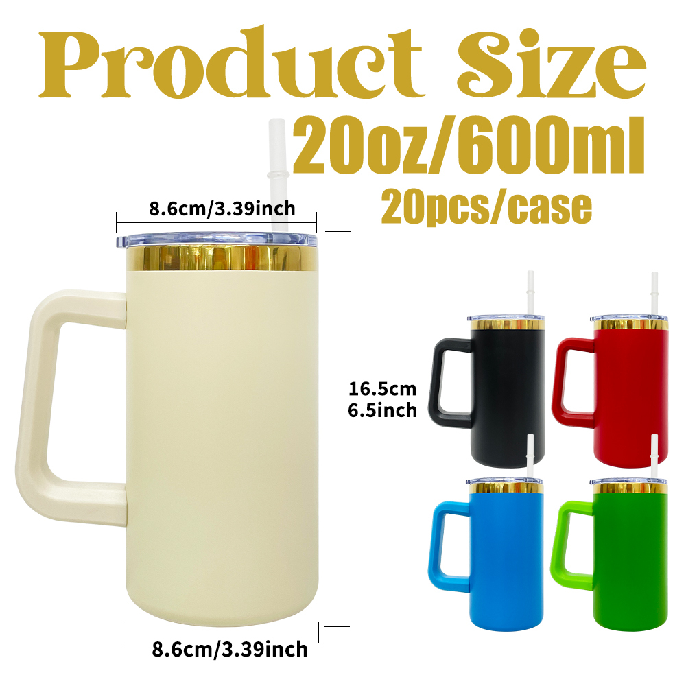 20 Pack YIPAI USA Warehouse Christmas Mirror Gold Plating Powder Coated 20oz Coffee Mugs with Removable Plastic Handle for Laser Engraving