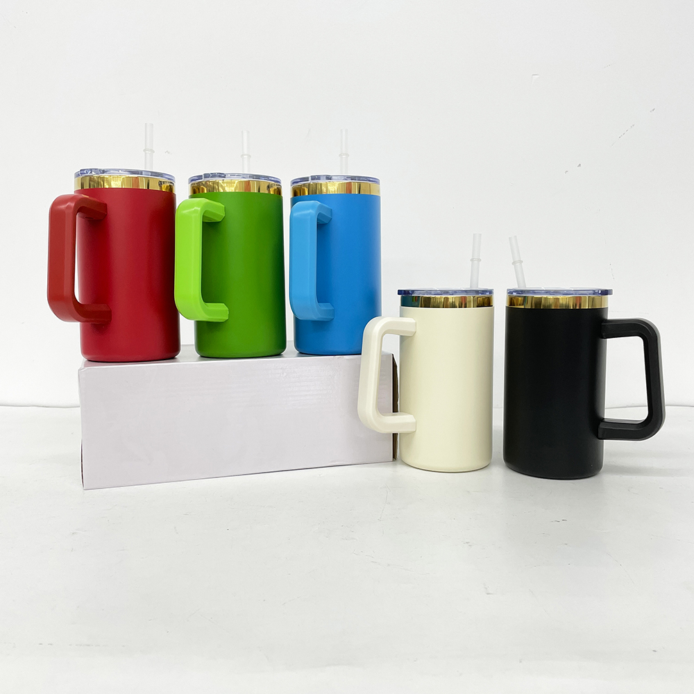 20 Pack YIPAI China Warehouse Christmas Mirror Gold Plating Powder Coated 20oz Coffee Mugs with Removable Plastic Handle for Laser Engraving