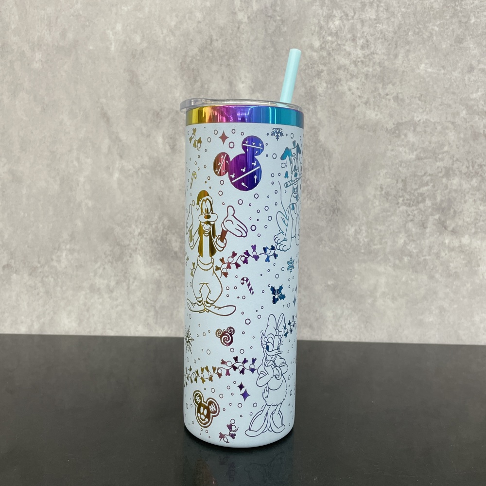 25 Pack YIPAI USA Warehouse 20oz Skinny Straight Tumbler with Rainbow Laser Engraving Disney Design Lovely Mickey Mouse