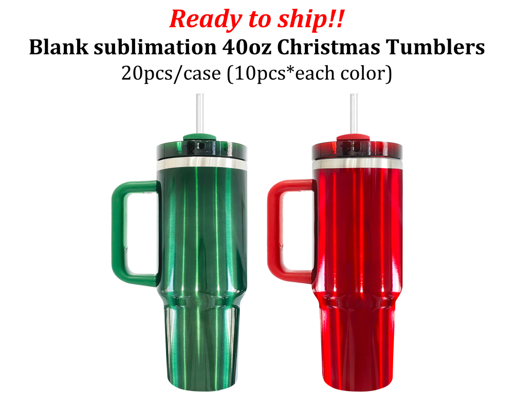 20 Pack YIPAI USA Warehouse H2.0 40oz Blank Sublimation Christmas Green Red Color Tumblers