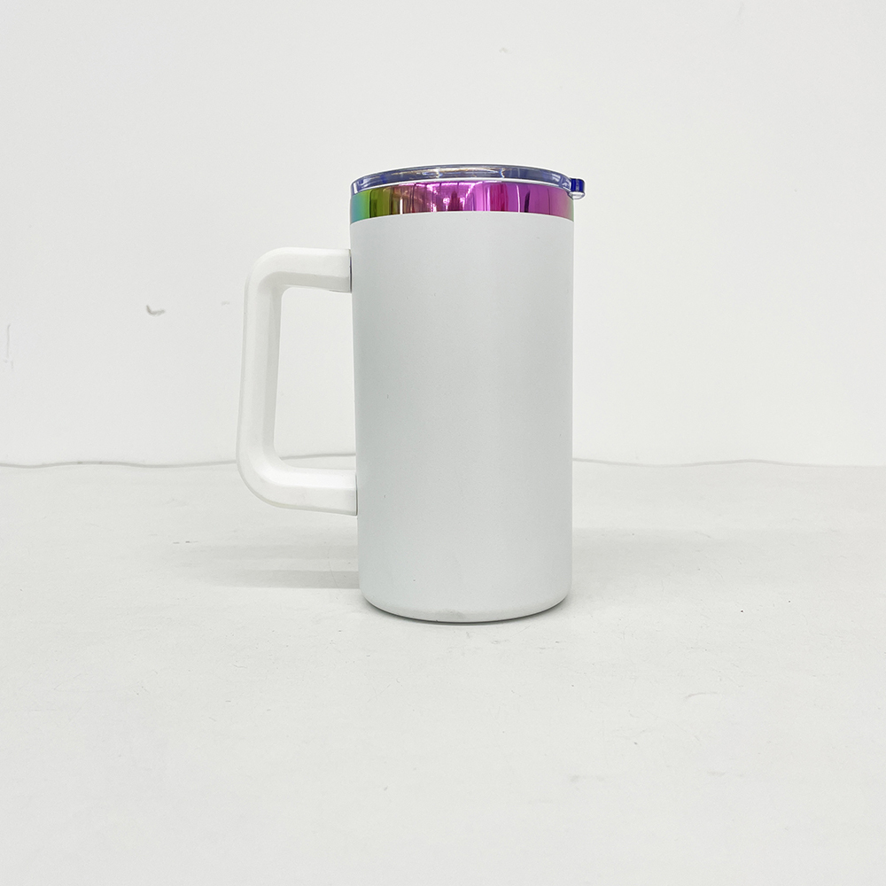 20 Pack YIPAI China Warehouse Mirror Rainbow Underneath Powder Coated 20oz Coffee Mugs with Removable Plastic Handle for Laser Engraving