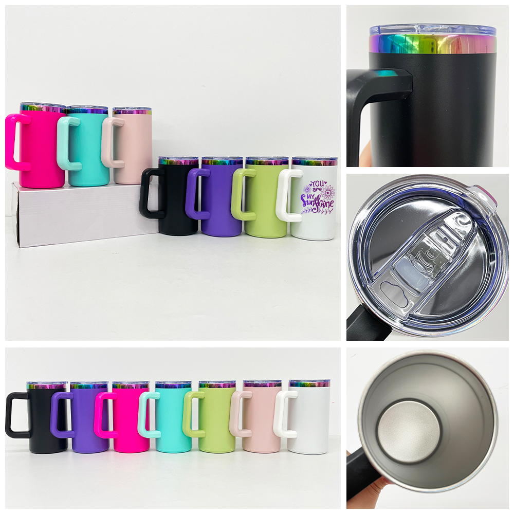 20 Pack YIPAI China Warehouse Mirror Rainbow Underneath Powder Coated 20oz Coffee Mugs with Removable Plastic Handle for Laser Engraving