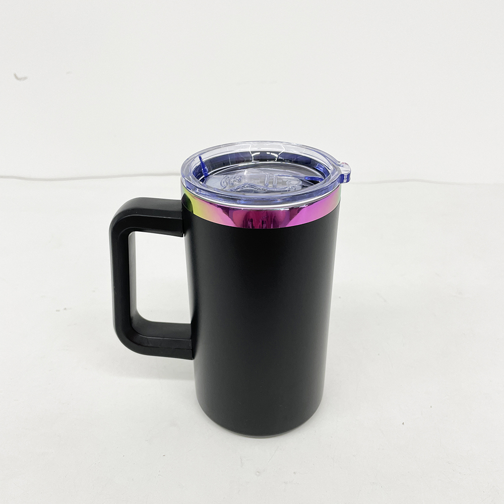 20 Pack YIPAI China Warehouse Mirror Rainbow Underneath Powder Coated 20oz Coffee Mugs with Removable Plastic Handle for Laser Engraving