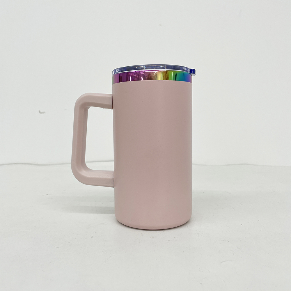 20 Pack YIPAI China Warehouse Mirror Rainbow Underneath Powder Coated 20oz Coffee Mugs with Removable Plastic Handle for Laser Engraving