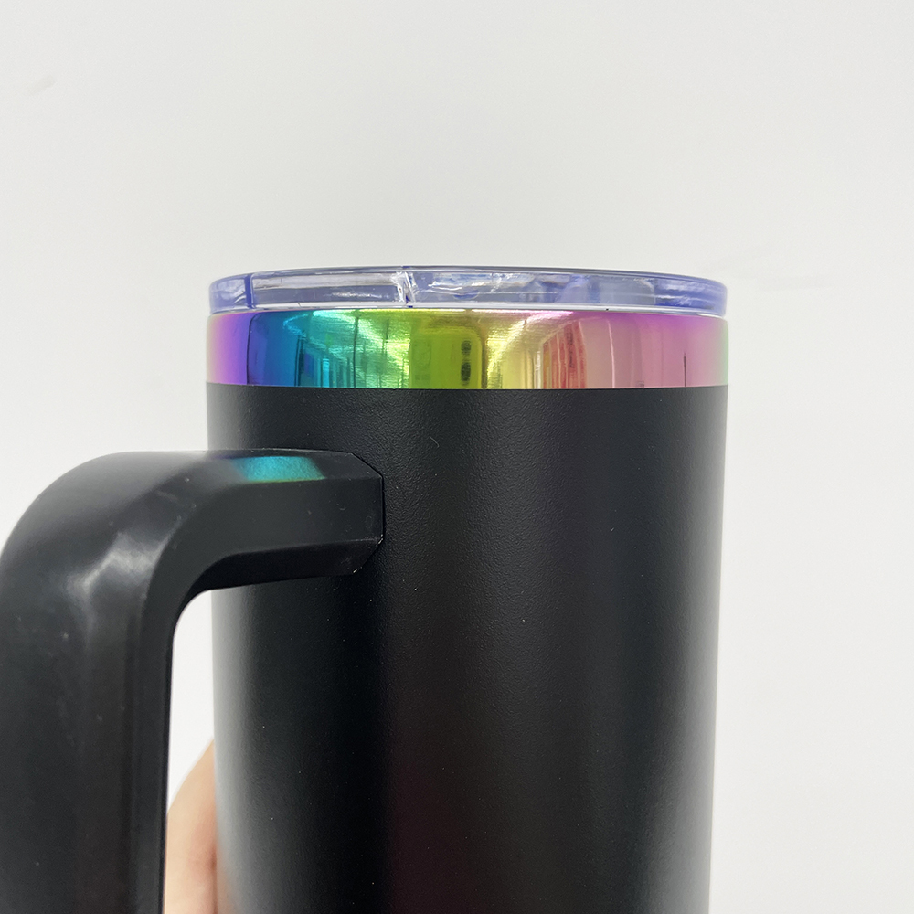 20 Pack YIPAI China Warehouse Mirror Rainbow Underneath Powder Coated 20oz Coffee Mugs with Removable Plastic Handle for Laser Engraving