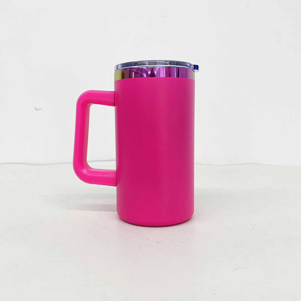 20 Pack YIPAI China Warehouse Mirror Rainbow Underneath Powder Coated 20oz Coffee Mugs with Removable Plastic Handle for Laser Engraving