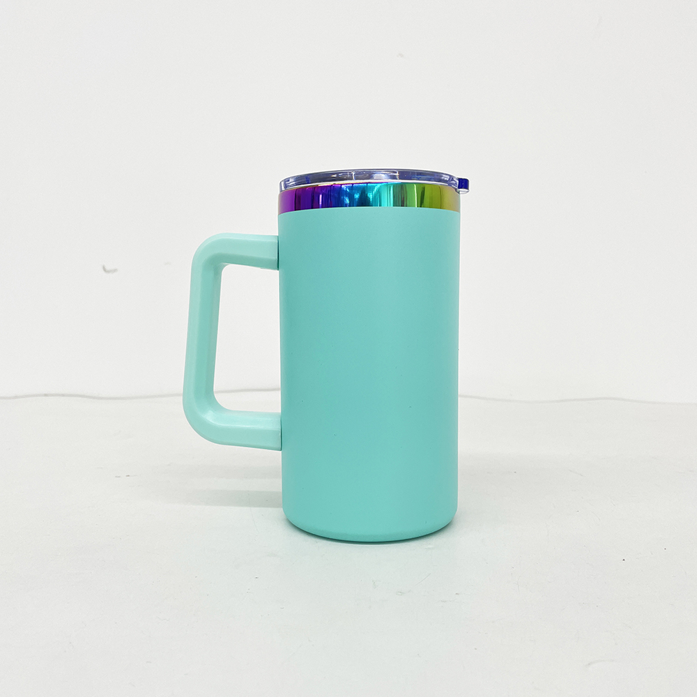 20 Pack YIPAI China Warehouse Mirror Rainbow Underneath Powder Coated 20oz Coffee Mugs with Removable Plastic Handle for Laser Engraving