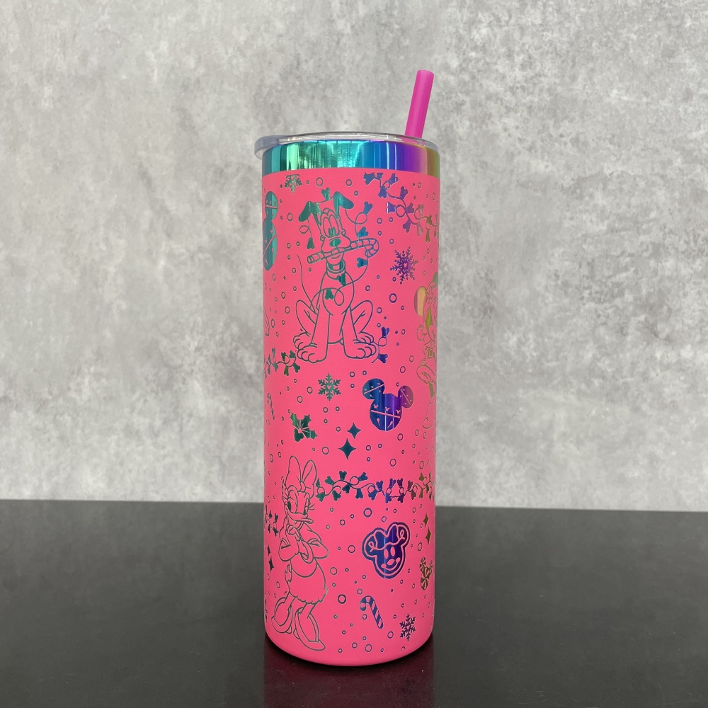 25 Pack YIPAI USA Warehouse 20oz Skinny Straight Tumbler with Rainbow Laser Engraving Disney Design Lovely Mickey Mouse