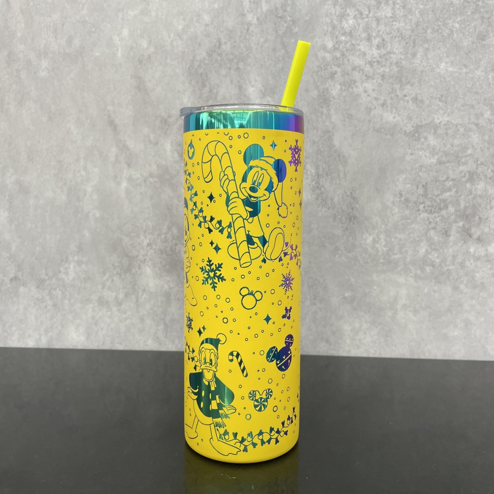 25 Pack YIPAI USA Warehouse 20oz Skinny Straight Tumbler with Rainbow Laser Engraving Disney Design Lovely Mickey Mouse