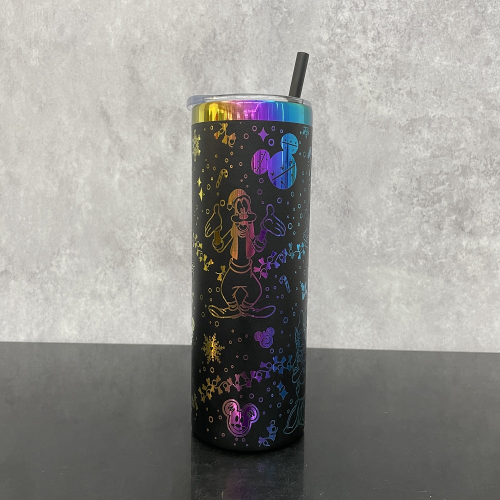 25 Pack YIPAI USA Warehouse 20oz Skinny Straight Tumbler with Rainbow Laser Engraving Disney Design Lovely Mickey Mouse