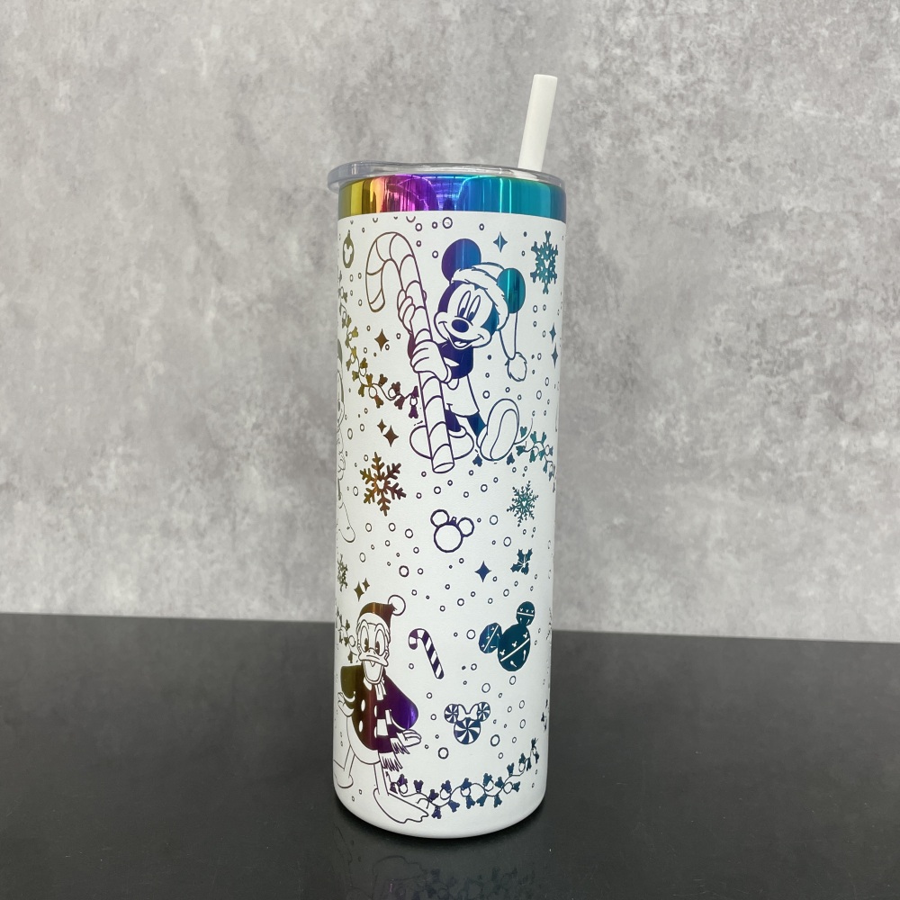 25 Pack YIPAI USA Warehouse 20oz Skinny Straight Tumbler with Rainbow Laser Engraving Disney Design Lovely Mickey Mouse