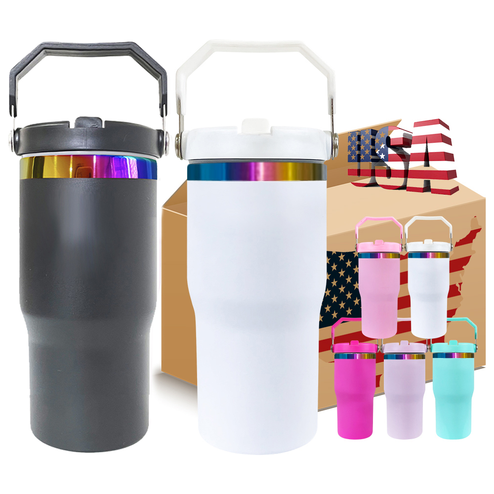 20oz YIPAI USA Warehouse Kids 20oz Rainbow Underneath Flip Straw Tumblers Suitable for Laser Engraving Children Macaron Color 20oz Water Bottles With Portable Handle