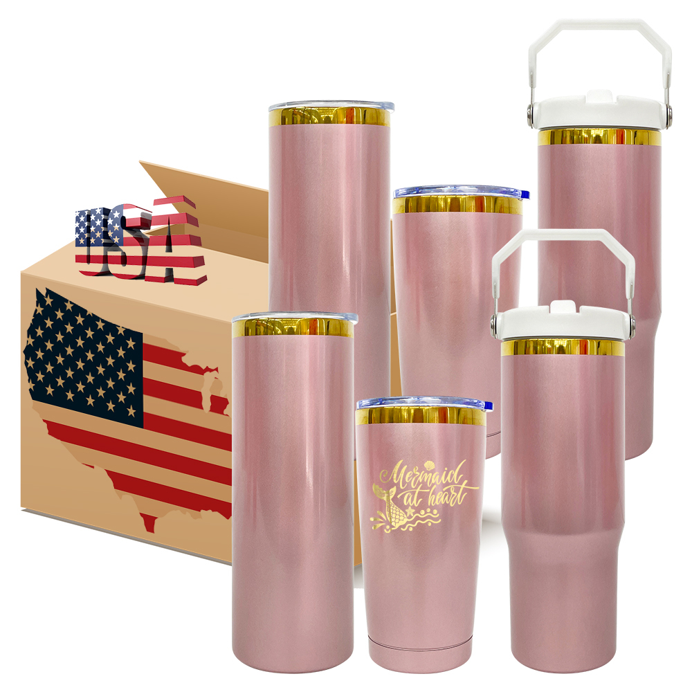 20 Pack YIPAI USA Warehouse 20oz 30oz Shiny Rose Gold Tumblers with Mirror Gold Underneath Suit for Laser Engraving and Sublimation