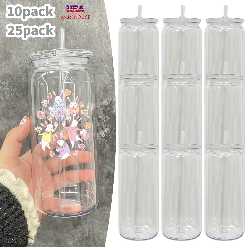 10PACK/25PACK YIPAI USA Warehouse 20oz Can Shaped Clear Transparent Plastic Can Cups With Lid With Straw For Uv Dtf Wrap