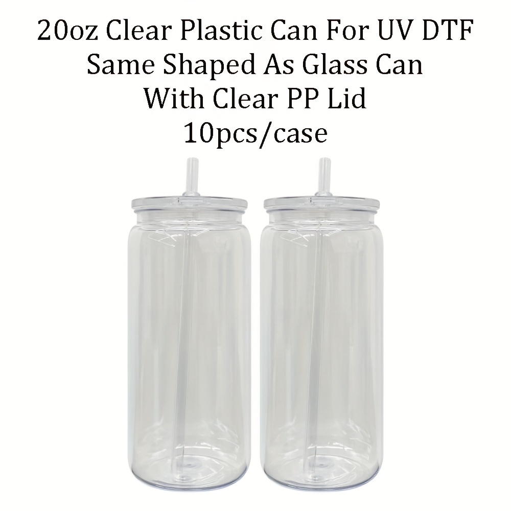 10PACK/25PACK YIPAI USA Warehouse 20oz Can Shaped Clear Transparent Plastic Can Cups With Lid With Straw For Uv Dtf Wrap