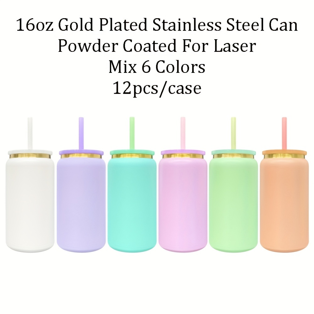 6PACK/12PACK YIPAI USA Warehouse Gold Plated Underneath Powder Coated Colored Stainless Steel Vacuum Insulated Double Walled 16oz Soda Beer Can Tumbler Cups For Laser Engraving