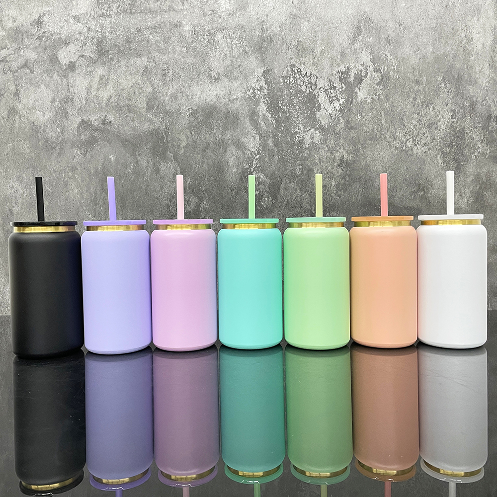 25 Pack YIPAI USA Warehouse 16oz Gold Underneath Vacuum Insulated Stainless Steel Can Cute Pudding Color Metal Cups for Laser Engraving