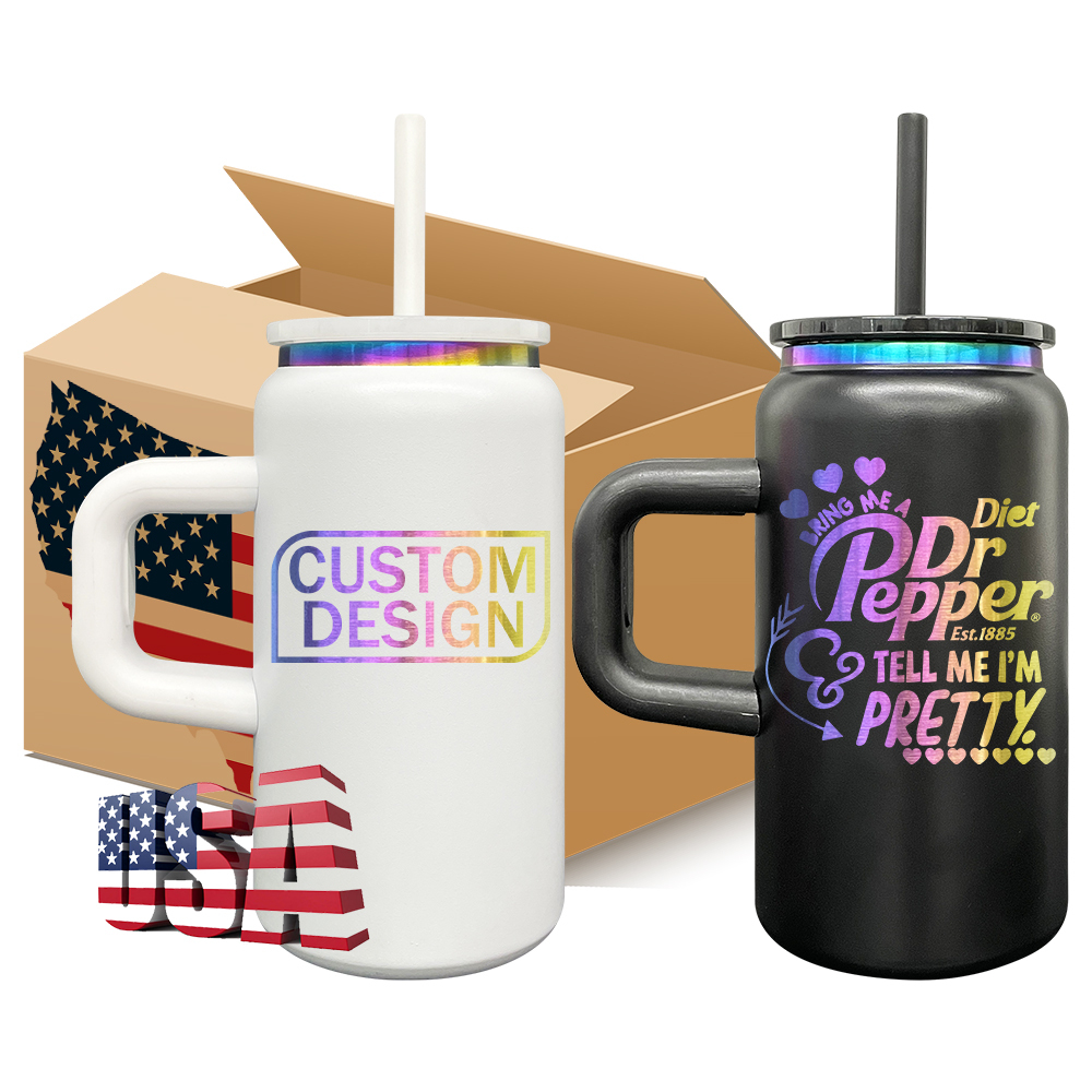 6pcs/12pcs YIPAI USA Warehouse 16oz Rainbow Plated  Black&White Stainless Steel Can with Handle for Laser Engraving