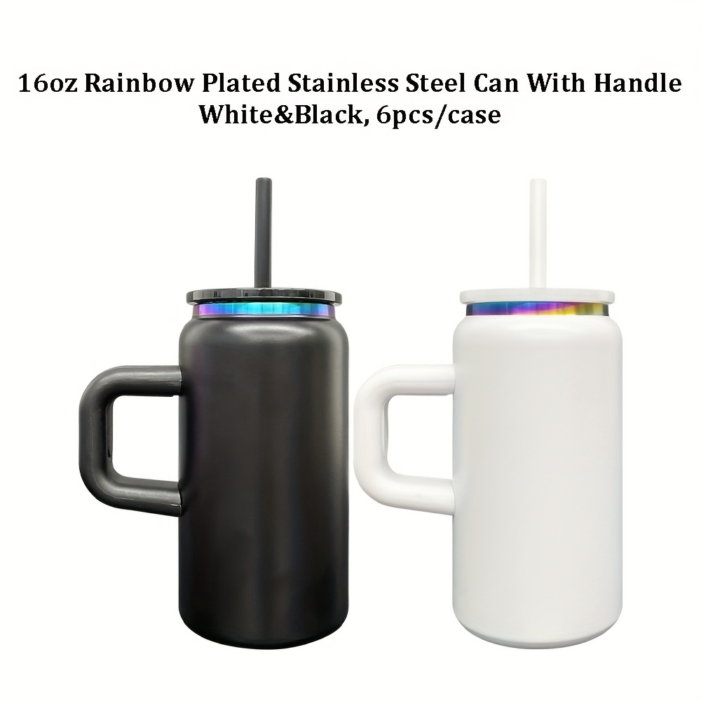 6pcs/12pcs YIPAI USA Warehouse 16oz Rainbow Plated  Black&White Stainless Steel Can with Handle for Laser Engraving
