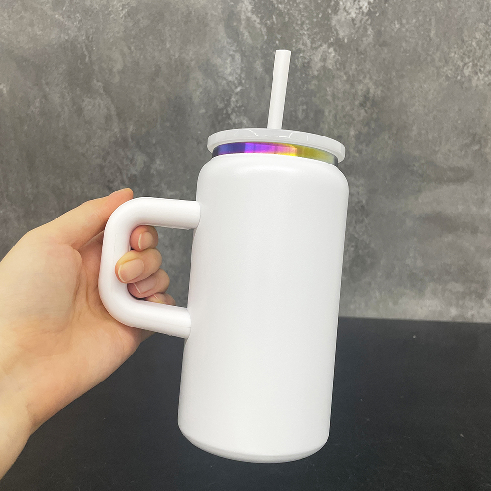 6pcs/12pcs YIPAI USA Warehouse 16oz Rainbow Plated  Black&White Stainless Steel Can with Handle for Laser Engraving
