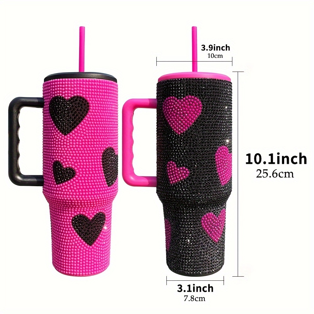 4pcs/8pcs/12pcs YIPAI USA Warehouse Hot Pink Black 40oz Sweet Heart Print Bling Rhinestone Tumblers