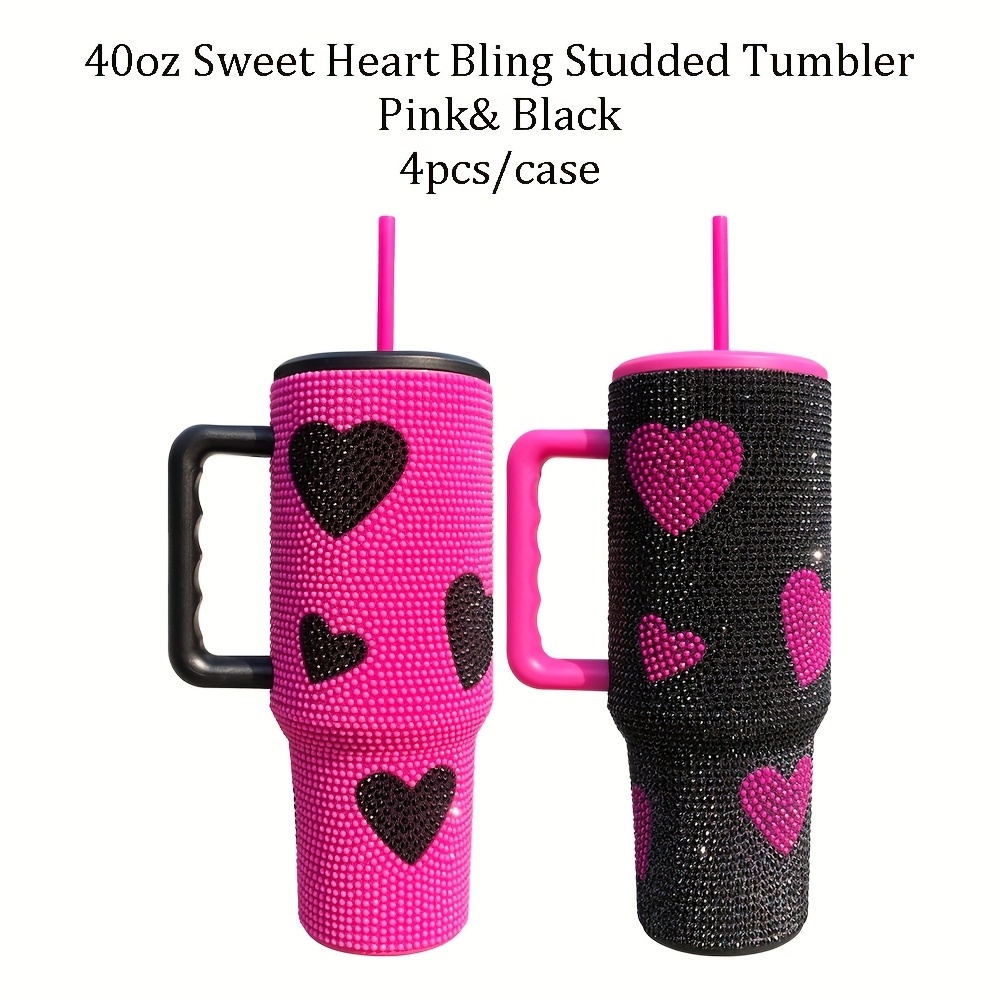 4pcs/8pcs/12pcs YIPAI USA Warehouse Hot Pink Black 40oz Sweet Heart Print Bling Rhinestone Tumblers