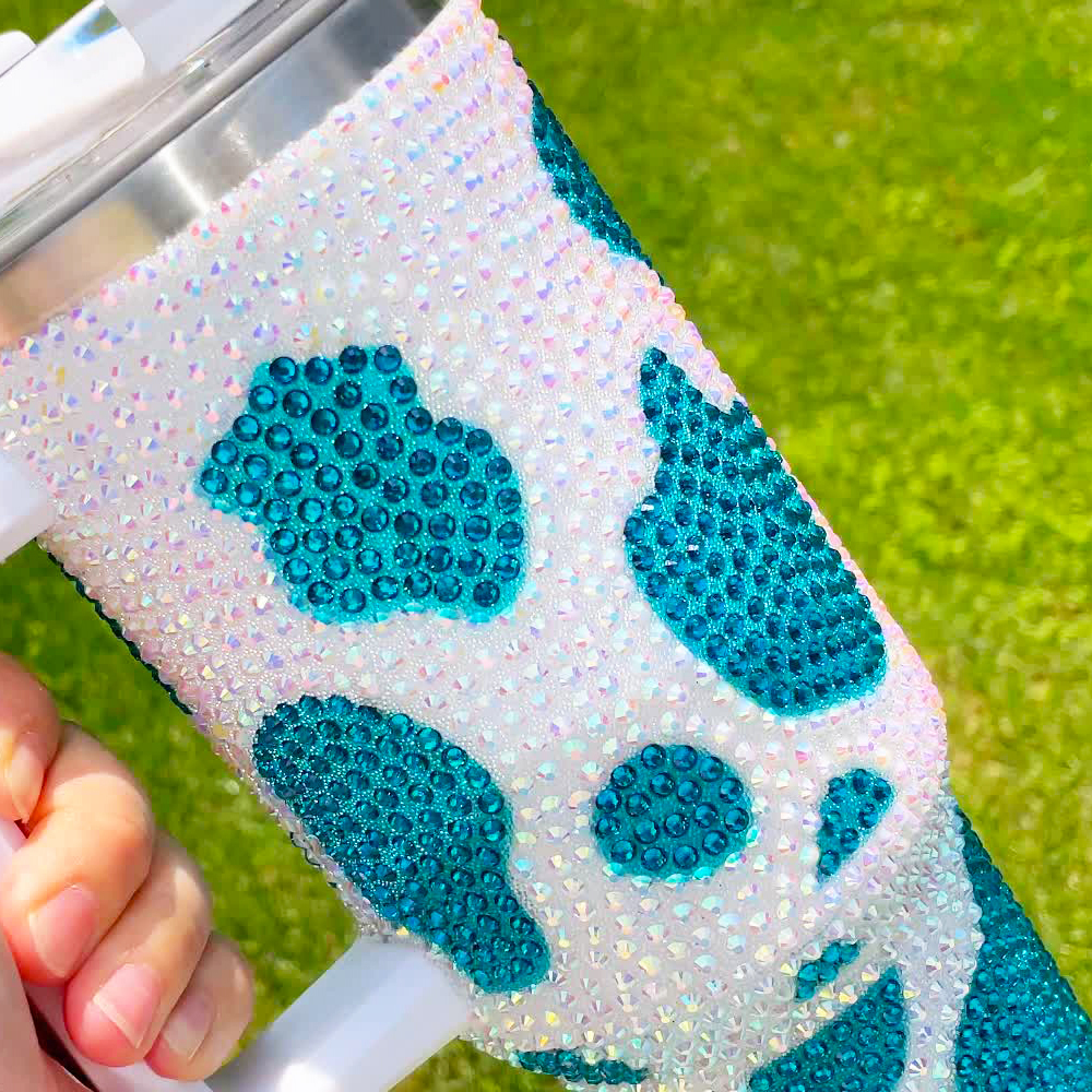 20 Pack YIPAI USA Warehouse H1.0 40oz Cow Pattern Rhinestone Full Coverd Stanley Style Travel Mug Tumbler With Handle Lid And Straw