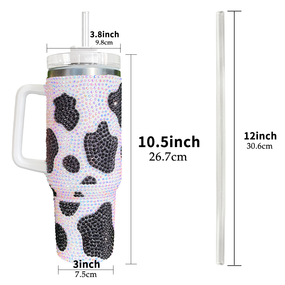 20 Pack YIPAI USA Warehouse H1.0 40oz Cow Pattern Rhinestone Full Coverd Stanley Style Travel Mug Tumbler With Handle Lid And Straw