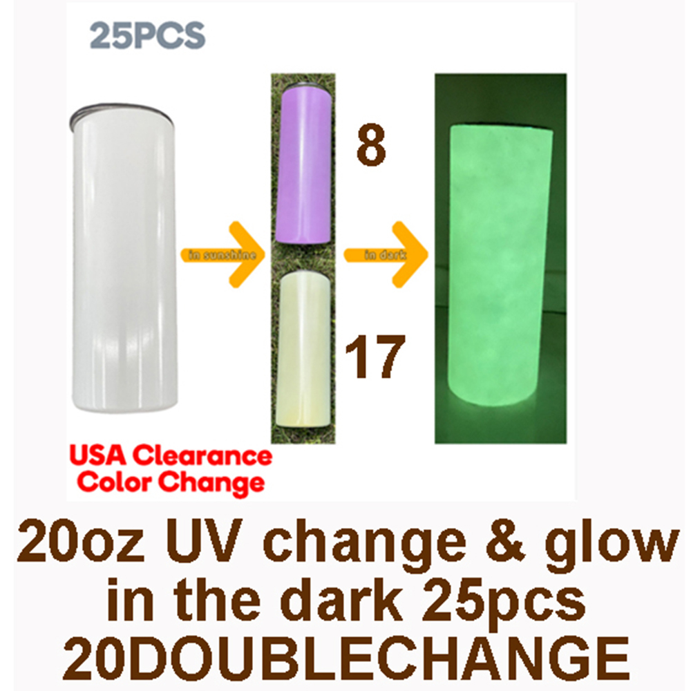 25 Pack YIPAI USA Warehouse 20oz UV Change Glow In The Dark Sublimation Skinny Straight Tumbler