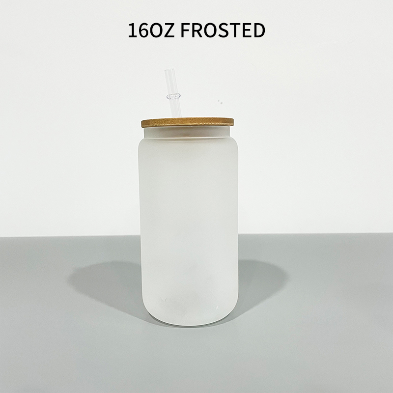 25 Pack 50Pack YIPAI USA Warehouse 16oz Sublimation Blanks Clear Frosted Beer Glass Can With Bamboo Lid And Plastic Straw