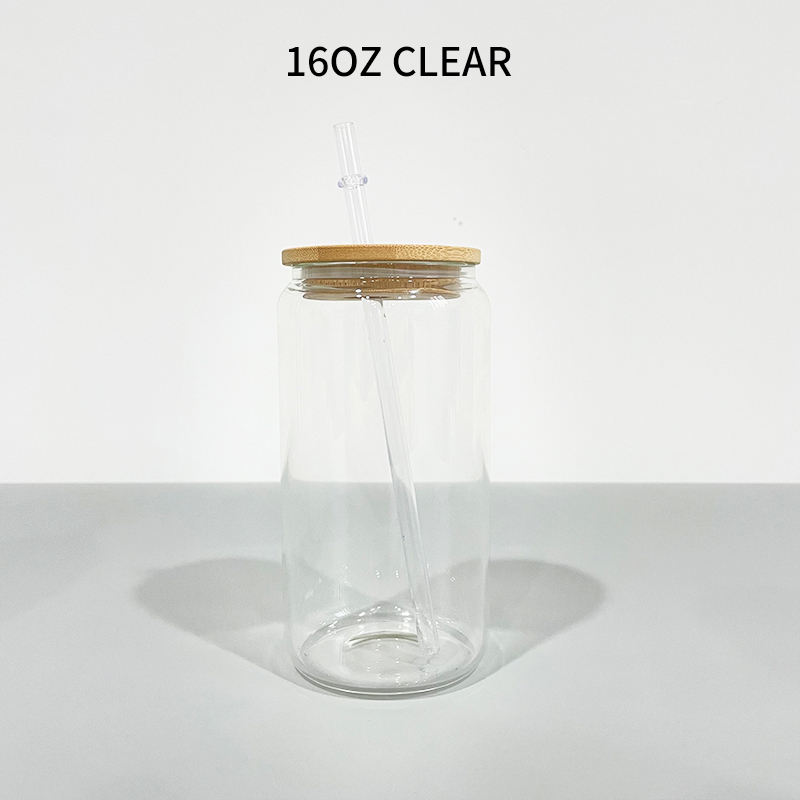 25 Pack 50Pack YIPAI USA Warehouse 16oz Sublimation Blanks Clear Frosted Beer Glass Can With Bamboo Lid And Plastic Straw