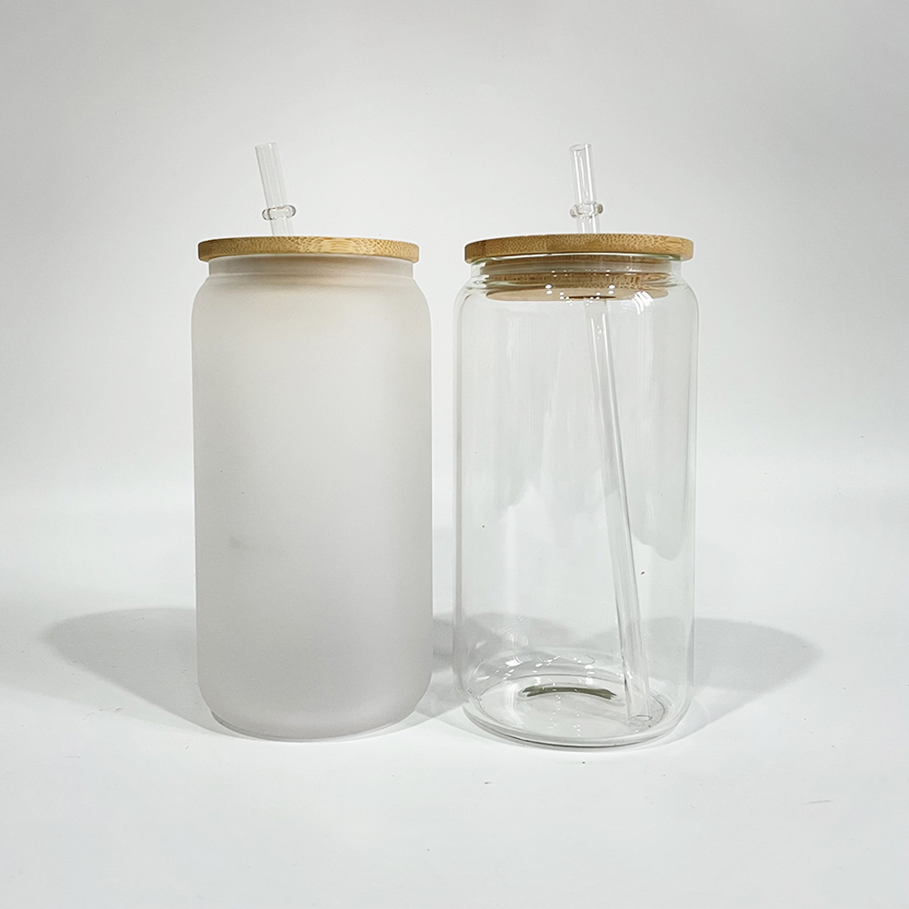 25 Pack 50Pack YIPAI USA Warehouse 16oz Sublimation Blanks Clear Frosted Beer Glass Can With Bamboo Lid And Plastic Straw