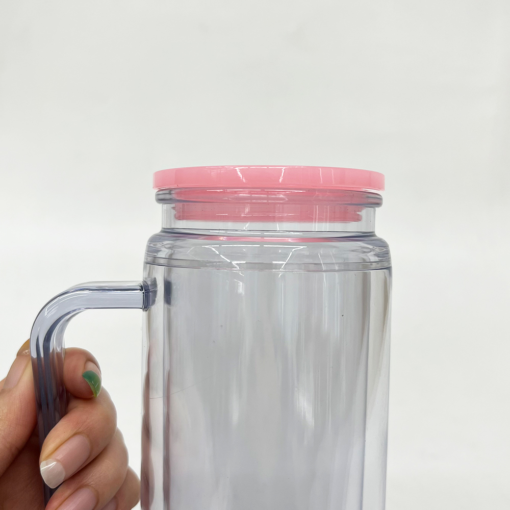 25 Pack YIPAI China Warehouse Glitter Pre Drilled Hole 16oz Inner 20oz Outer Double Wall Snow Globe Plastic Mug with Handle  for UV DTF Transfer Wrap