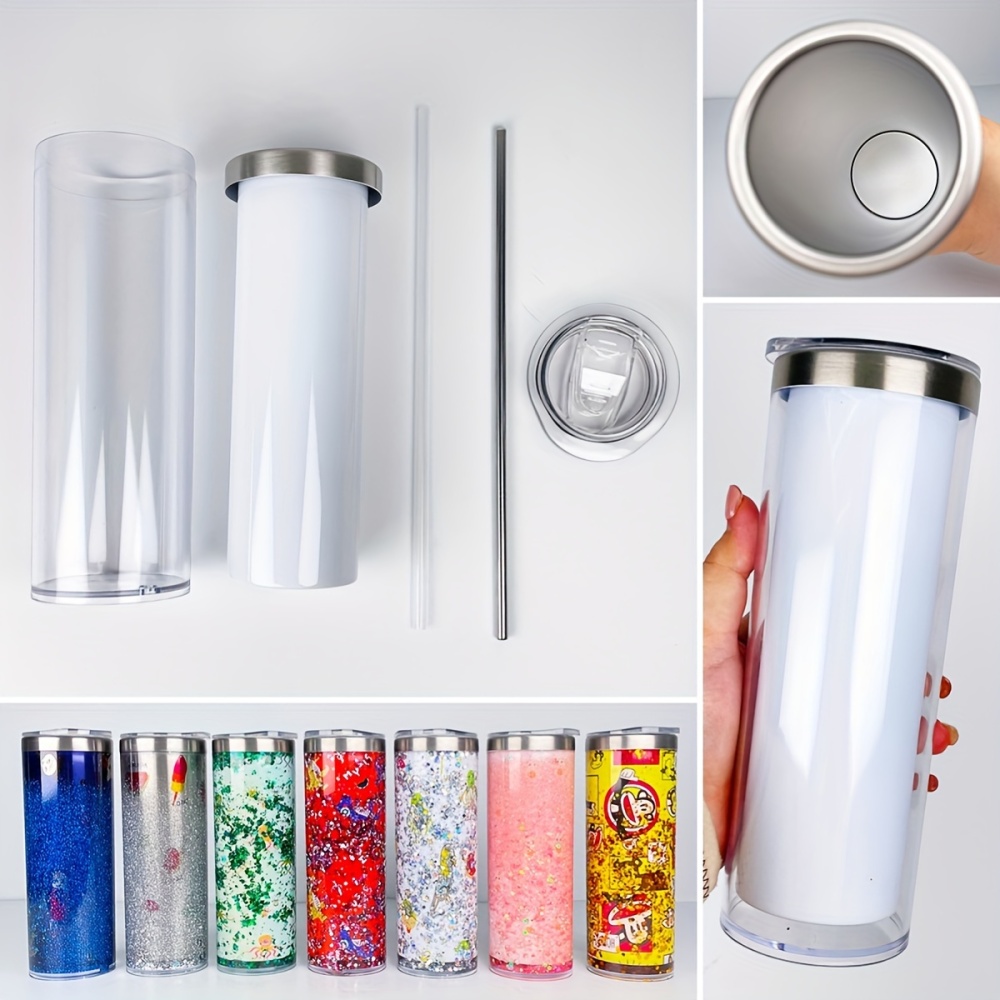 25 Pack YIPAI USA Warehouse 20oz Sublimation Blanks Pre Drilled Double Wall Metal Snow Globe Tumblers Plastic Outside White Stainless Steel Inside