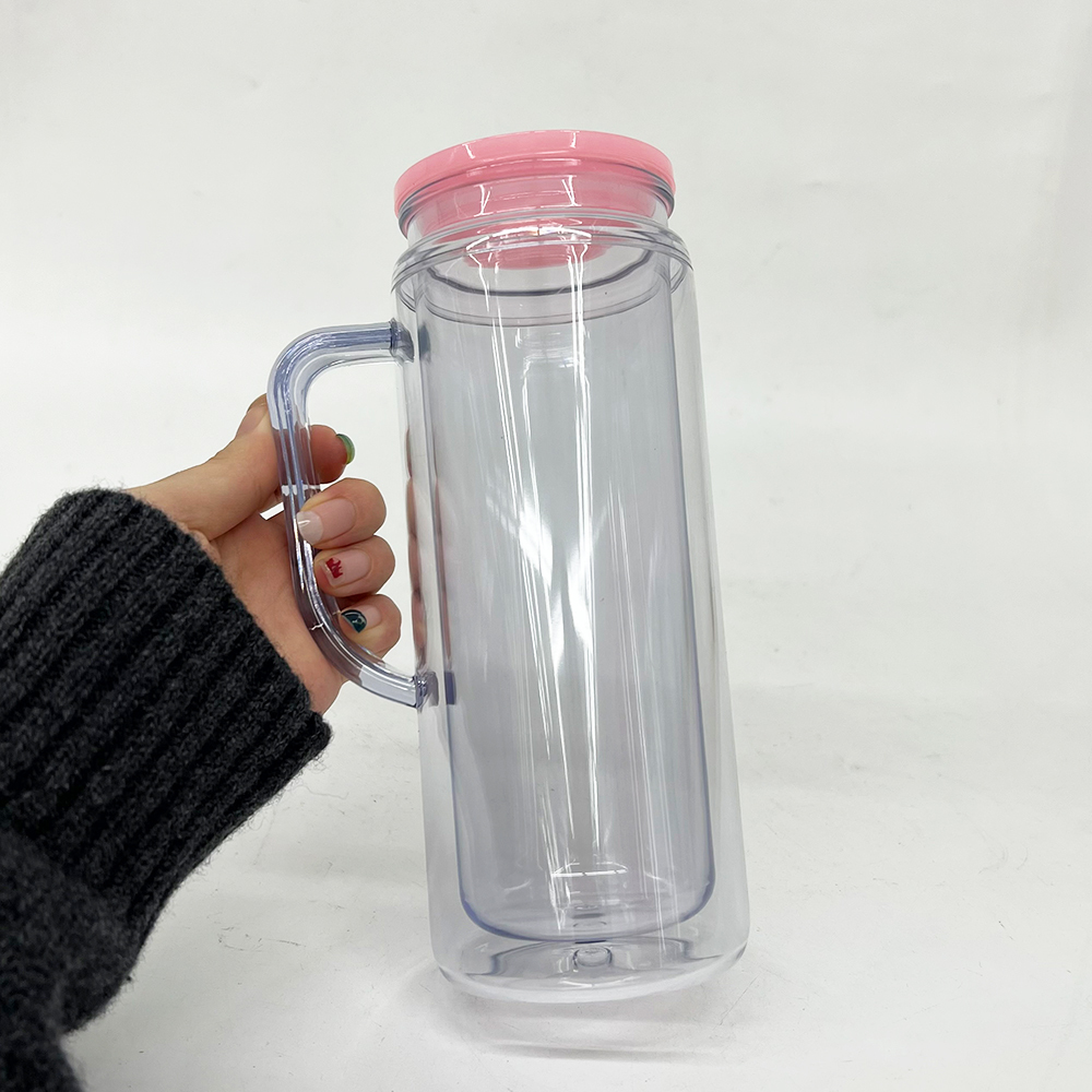 25 Pack YIPAI China Warehouse Glitter Pre Drilled Hole 16oz Inner 20oz Outer Double Wall Snow Globe Plastic Mug with Handle  for UV DTF Transfer Wrap