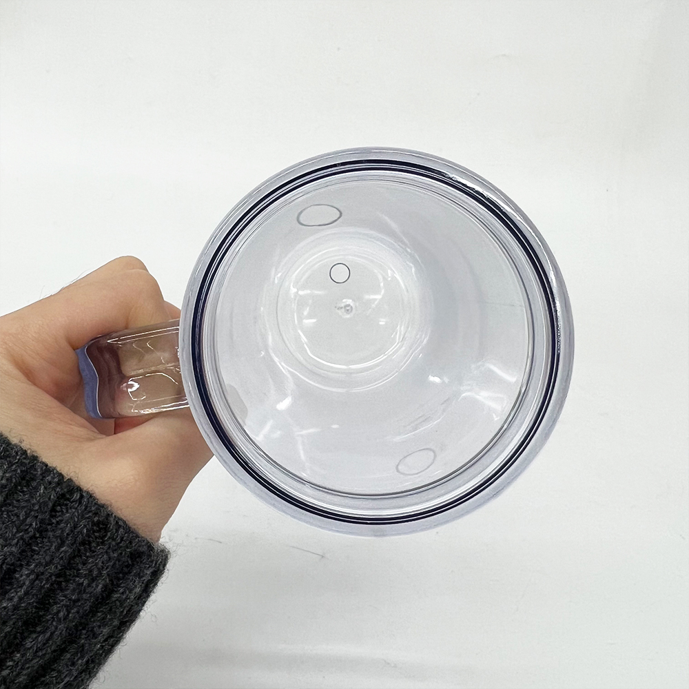 25 Pack YIPAI China Warehouse Glitter Pre Drilled Hole 12oz Inner 16oz Outer Double Wall Snow Globe Plastic Mug with Handle  for UV DTF Transfer Wrap