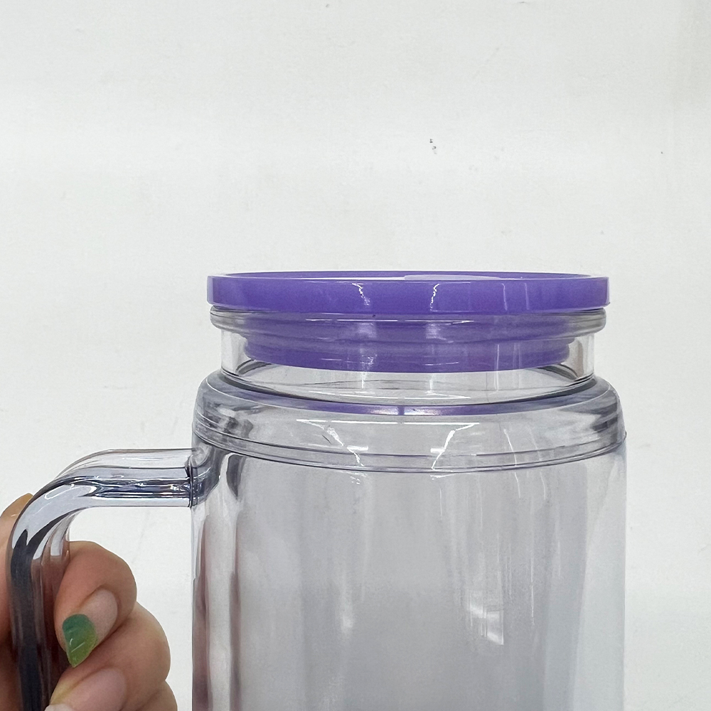25 Pack YIPAI China Warehouse Glitter Pre Drilled Hole 12oz Inner 16oz Outer Double Wall Snow Globe Plastic Mug with Handle  for UV DTF Transfer Wrap
