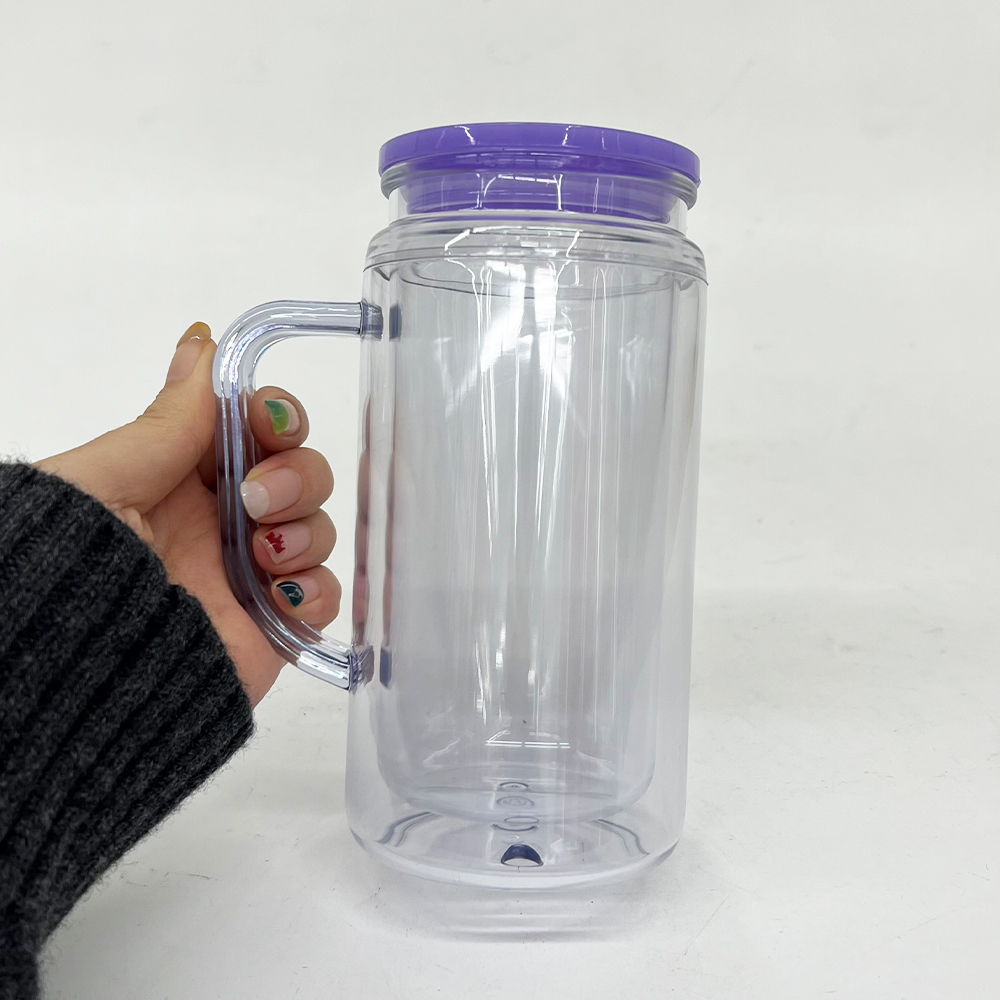 25 Pack YIPAI China Warehouse Glitter Pre Drilled Hole 12oz Inner 16oz Outer Double Wall Snow Globe Plastic Mug with Handle  for UV DTF Transfer Wrap