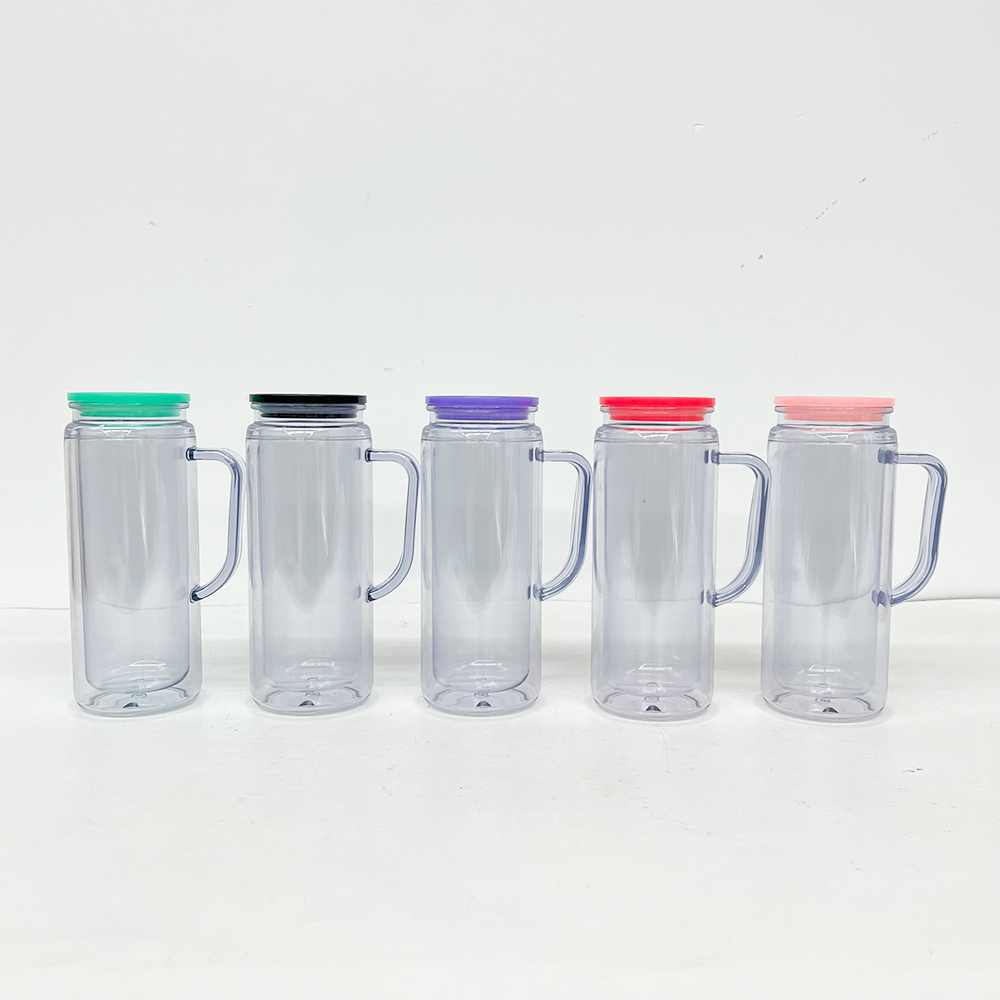 25 Pack YIPAI China Warehouse Glitter Pre Drilled Hole 16oz Inner 20oz Outer Double Wall Snow Globe Plastic Mug with Handle  for UV DTF Transfer Wrap