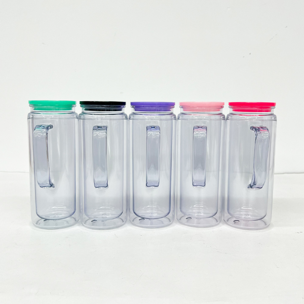 25 Pack YIPAI China Warehouse Glitter Pre Drilled Hole 16oz Inner 20oz Outer Double Wall Snow Globe Plastic Mug with Handle  for UV DTF Transfer Wrap