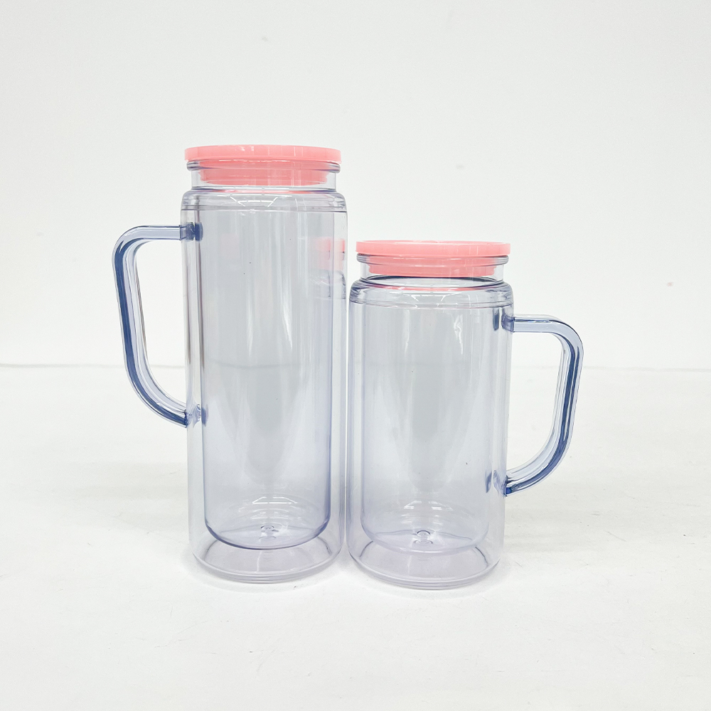 25 Pack YIPAI China Warehouse Glitter Pre Drilled Hole 12oz Inner 16oz Outer Double Wall Snow Globe Plastic Mug with Handle  for UV DTF Transfer Wrap