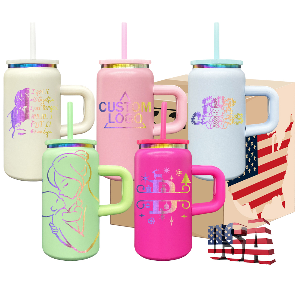 6pcs/12pcs YIPAI USA Warehouse 16oz Rainbow Plated  Macaron Color Stainless Steel Can with Handle for Laser Engraving