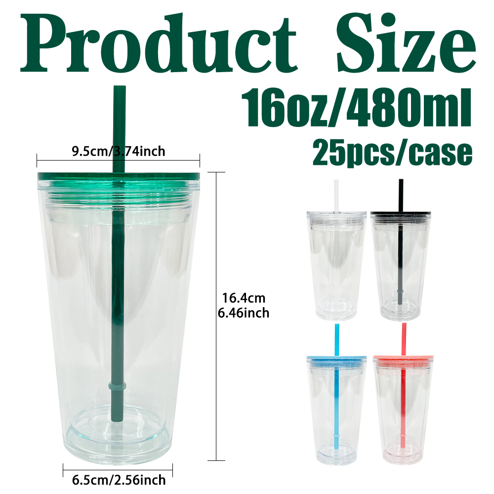 25 Pack YIPAI China Warehouse 16oz Clear Pre Drilled Snow Globe Double Wall Plastic Acrylic Tumbler for UV DTF Wraps