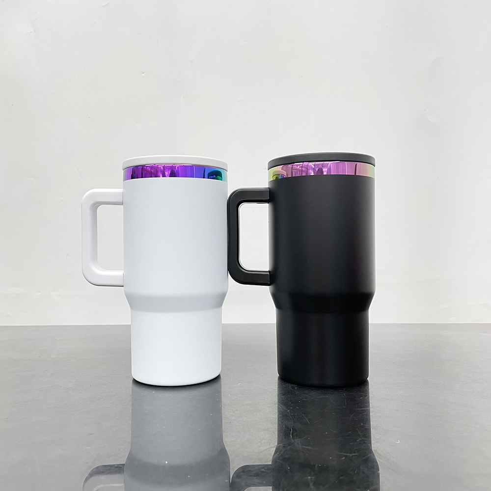 25 Pack YIPAI USA Warehouse Black White 20oz Kids Stainless Steel Leak Proof Straw Lids Rainbow Plated Underneath Power Coated Tumblers for Laser Engraving