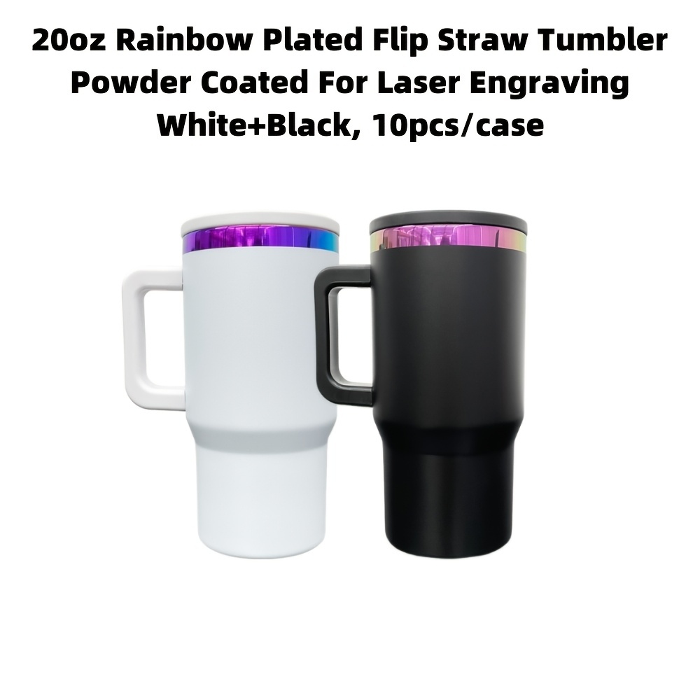 10pcs YIPAI USA Warehouse Black White 20oz Kids Stainless Steel Leak Proof Straw Lids Rainbow Plated Underneath Power Coated Tumblers for Laser Engraving